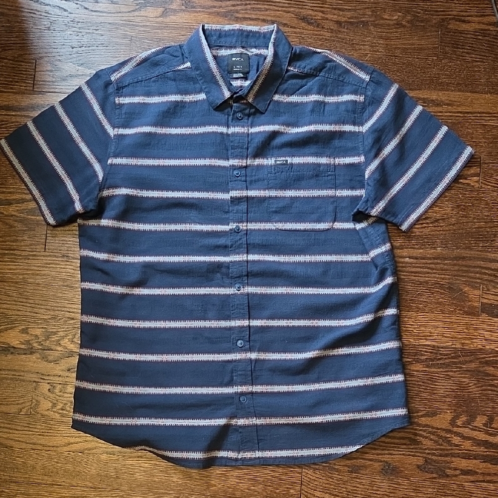 RVCA Blue and White Striped Button Down Shirt